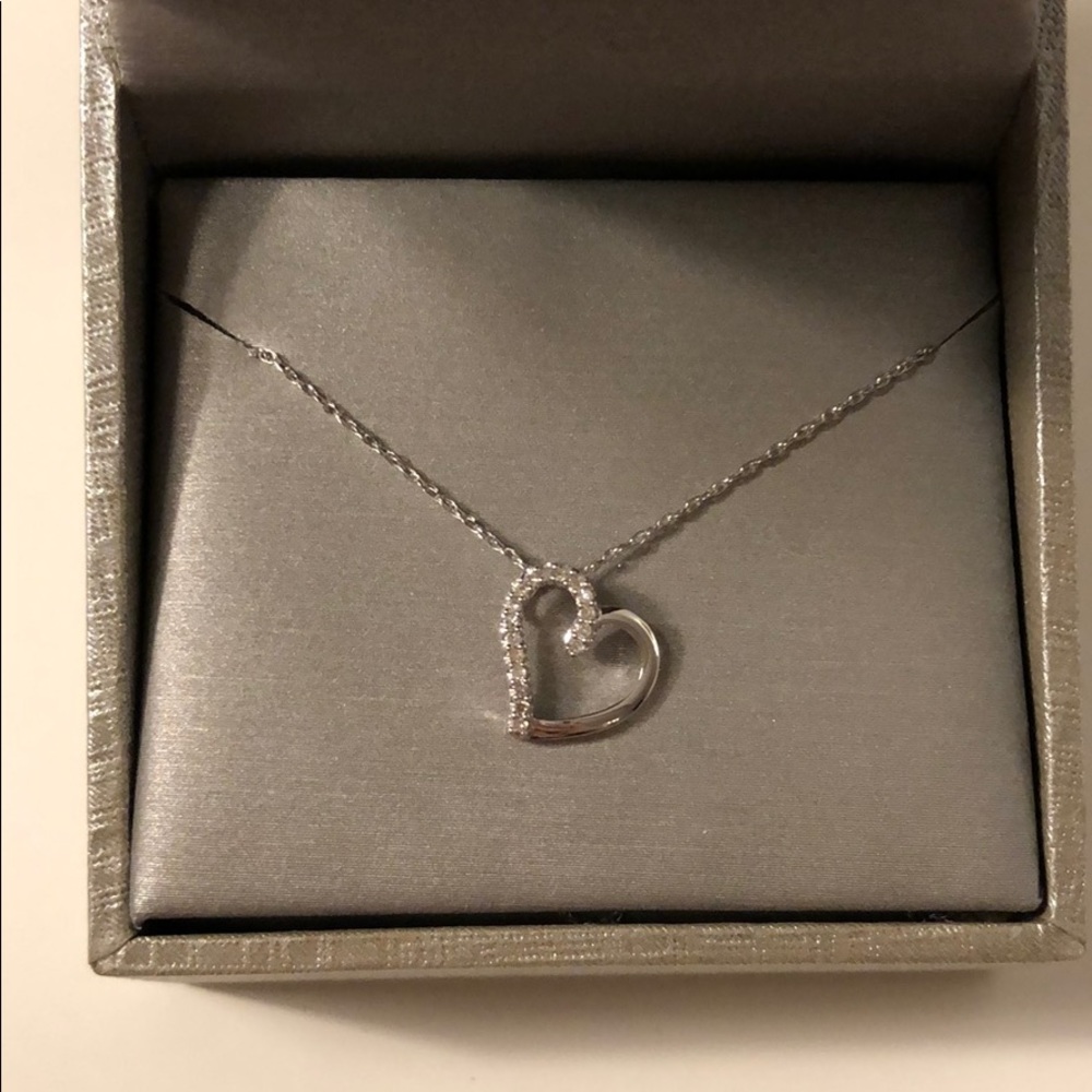 Diamond Tilted Heart Pendant in 10K White Gold